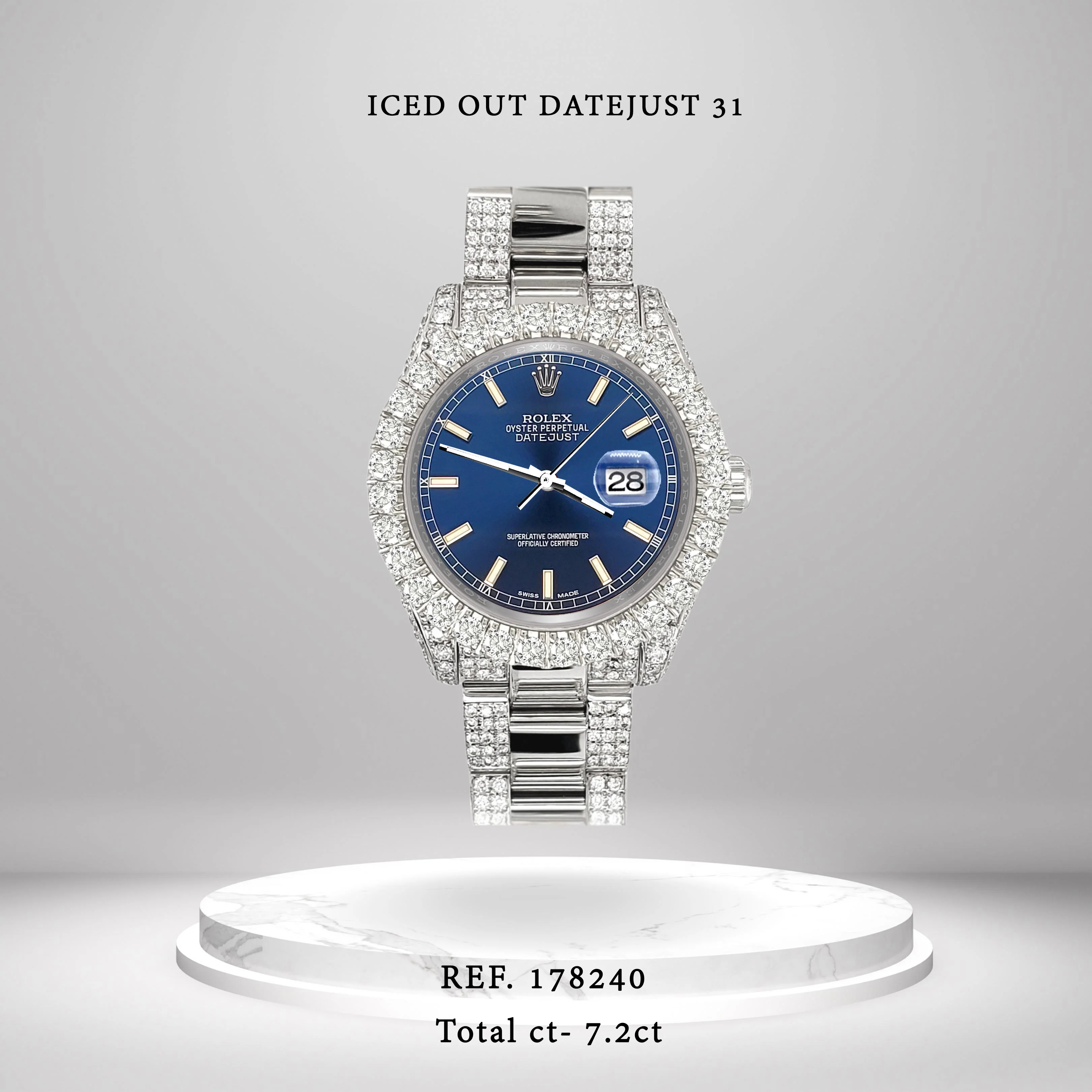 Rolex Datejust 31mm Blue Index Pave 7.2ct Iced Diamond Watch 178240 - Image 2