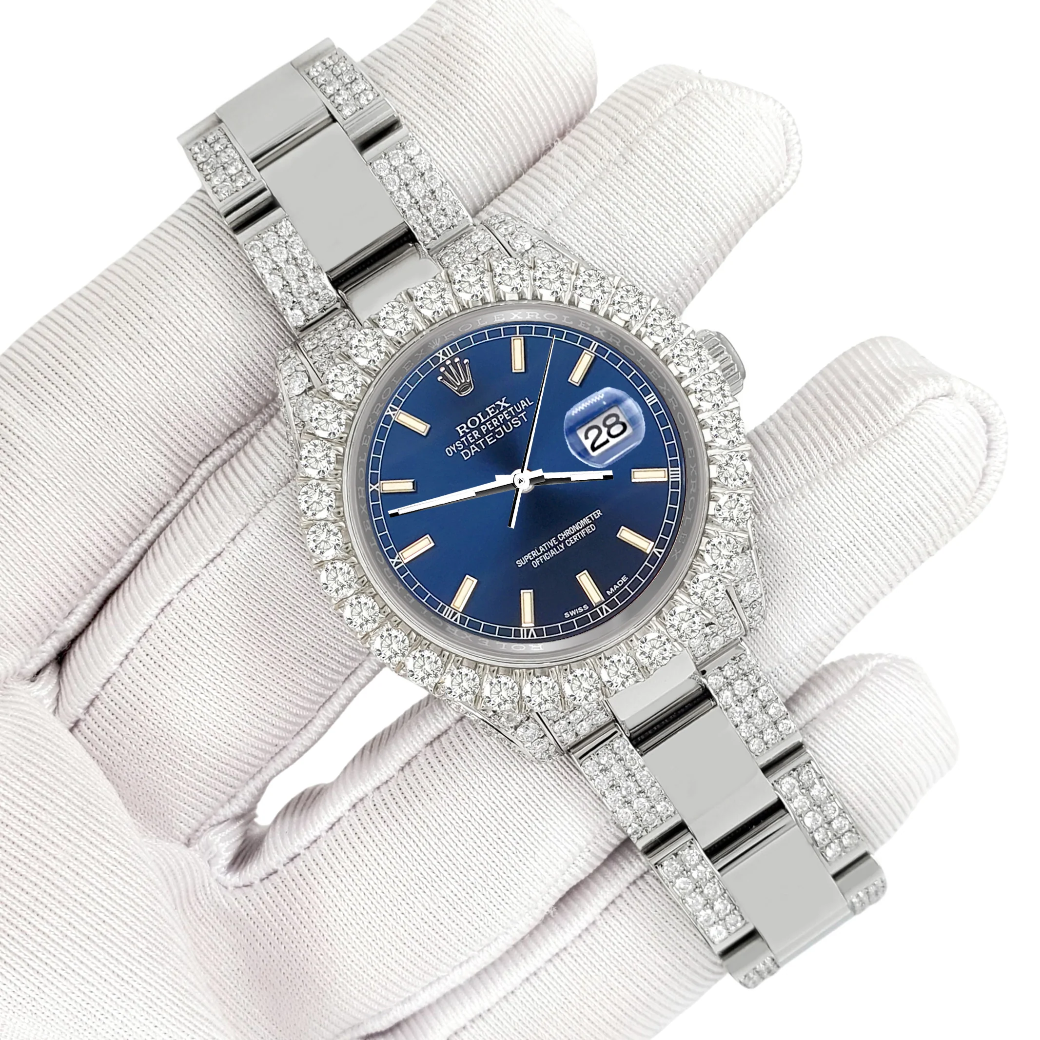 Rolex Datejust 31mm Blue Index Pave 7.2ct Iced Diamond Watch 178240 - Image 3