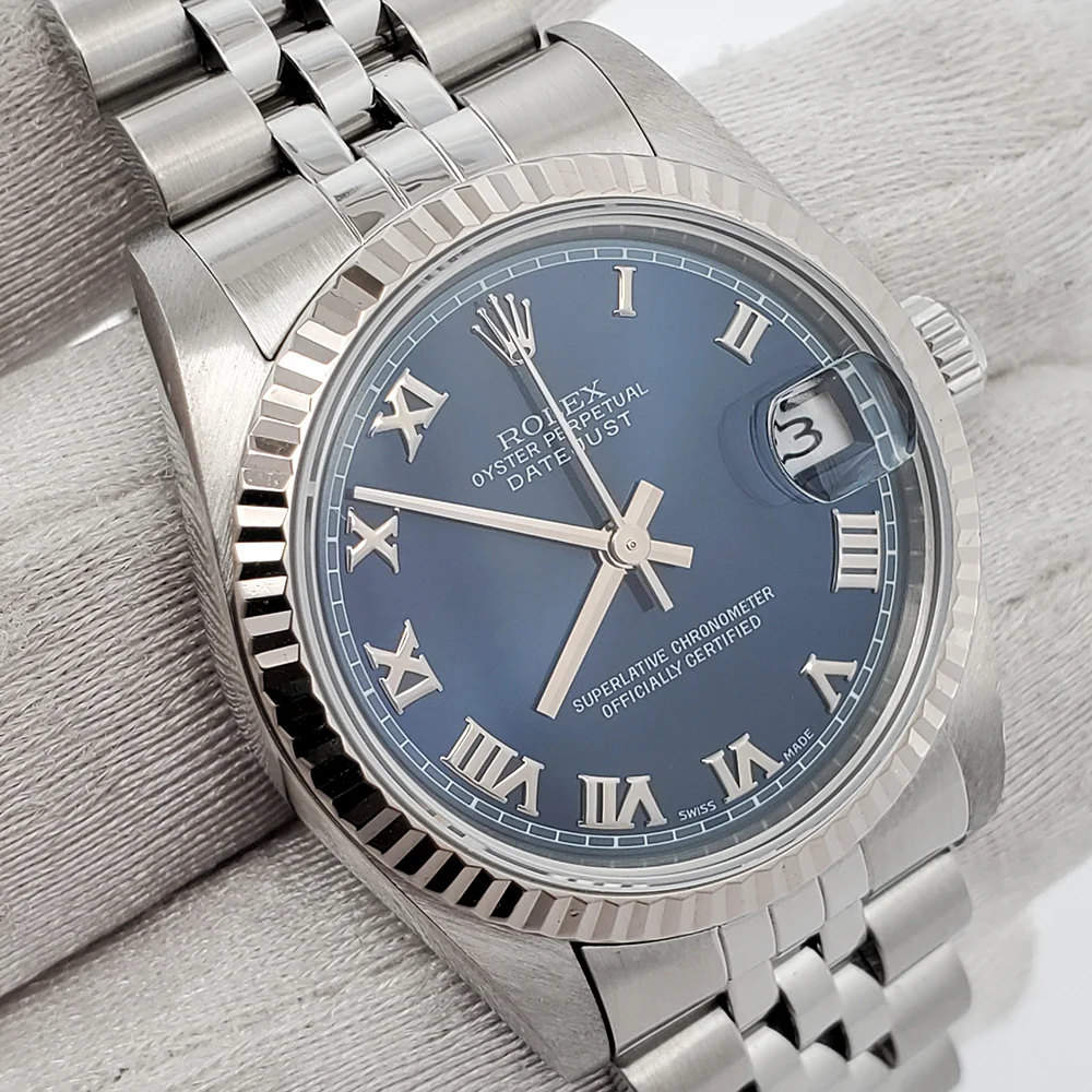 Rolex Datejust 31mm Blue Roman Dial Fluted bezel Jubilee Steel Watch 68274 - Image 2