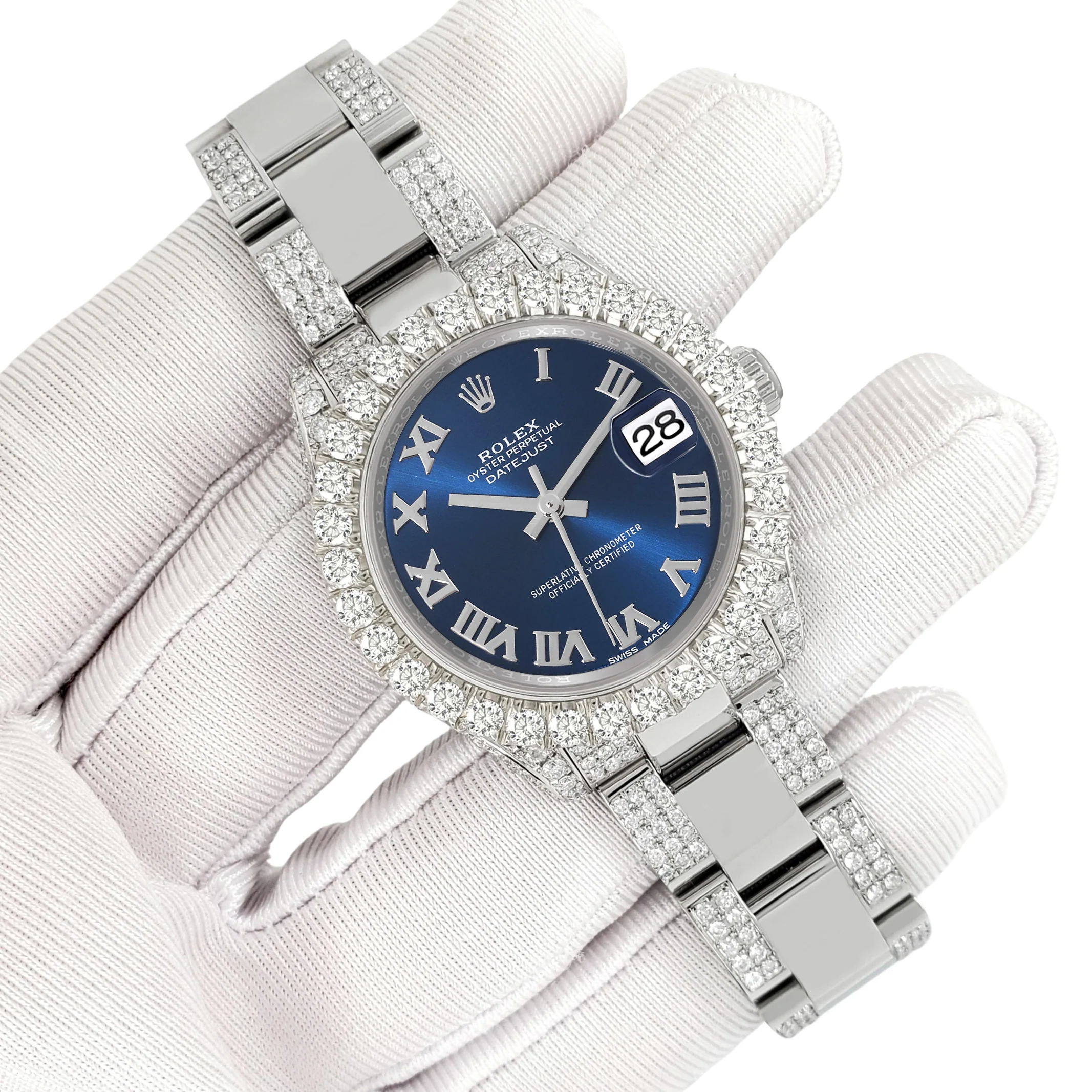 Rolex Datejust 31mm Blue Roman Pave 7.2ct Iced Diamond Watch 178240 - Image 3