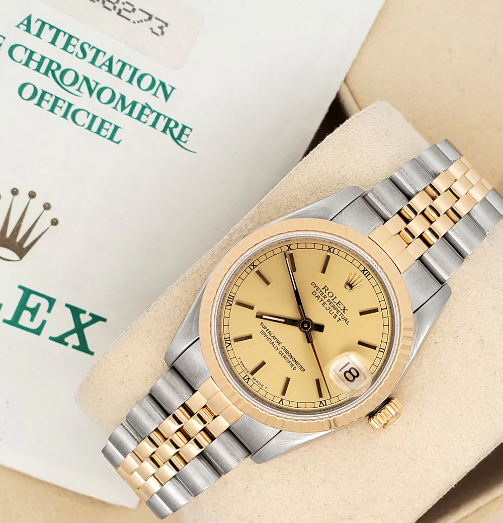 Rolex Datejust 31mm Champagne Index 2-Tone Gold/Steel Jubilee Watch 68273 Box Papers