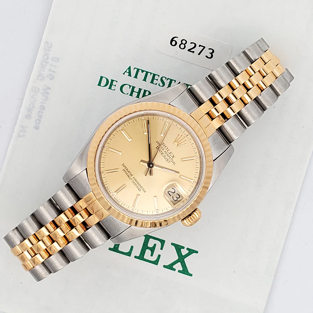 Rolex Datejust 31mm Champagne Index 2-tone Yellow Gold/Steel Jubilee Watch 68273 Papers - Image 4