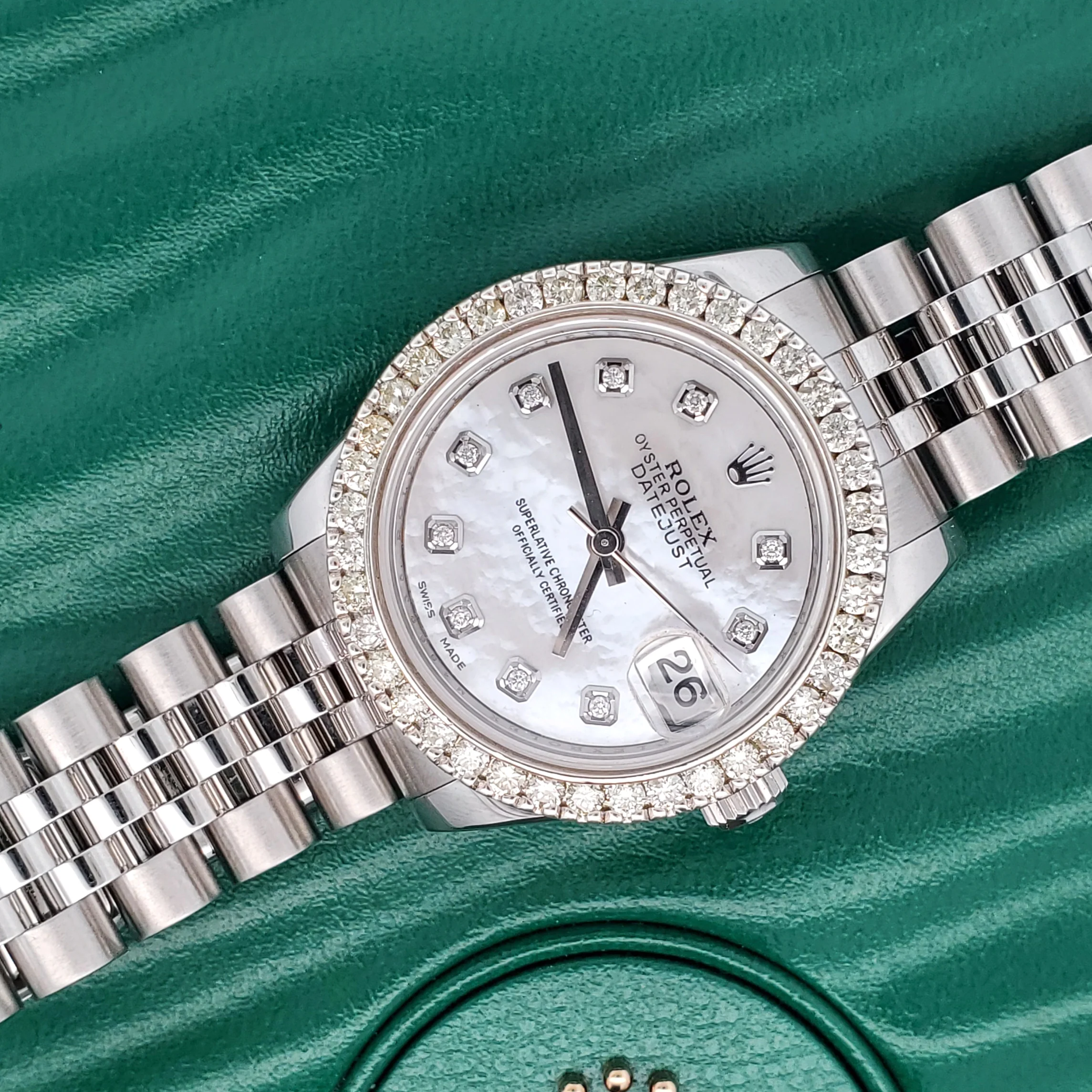 Rolex Datejust 31mm Custom 1.35ct Diamond Bezel/White MOP Diamond Dial Steel Jubilee Watch 178274 Box Papers - Image 2