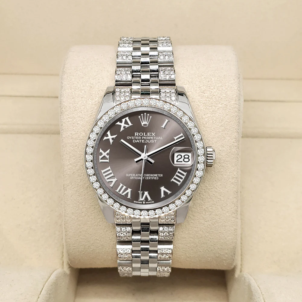 Rolex Datejust 31mm Dark Gray Dial 3.30ct Diamond Bezel/Bracelet Steel Watch 178240 - Image 2