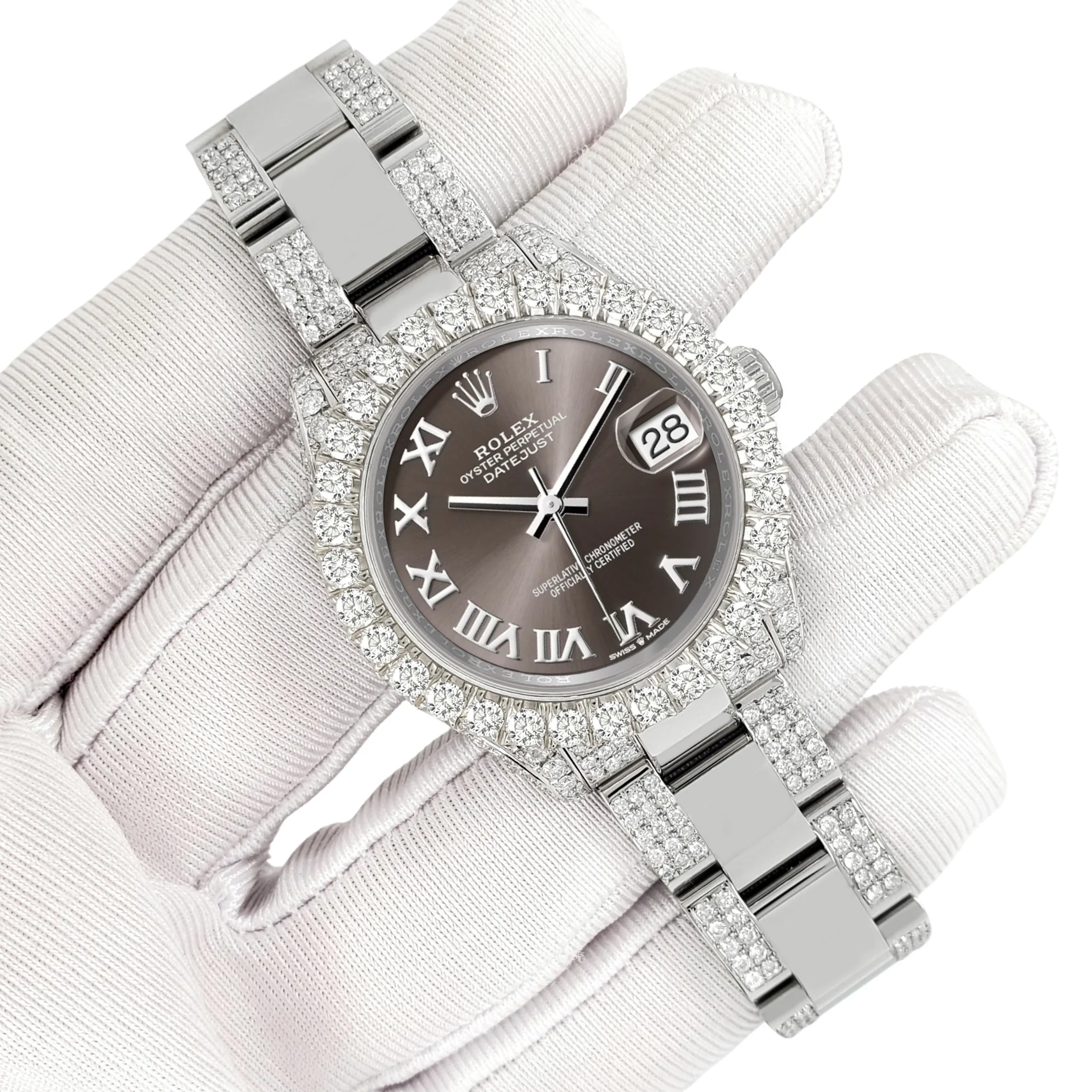 Rolex Datejust 31mm Dark Grey Roman Pave 7.2ct Iced Diamond Watch 178240 - Image 3