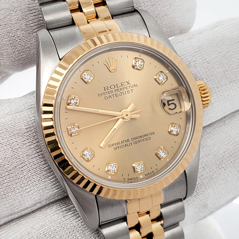 Rolex Datejust 31mm Factory Champagne Diamond Dial Yellow Gold/Stainless Steel Watch 68273 Box Papers - Image 3