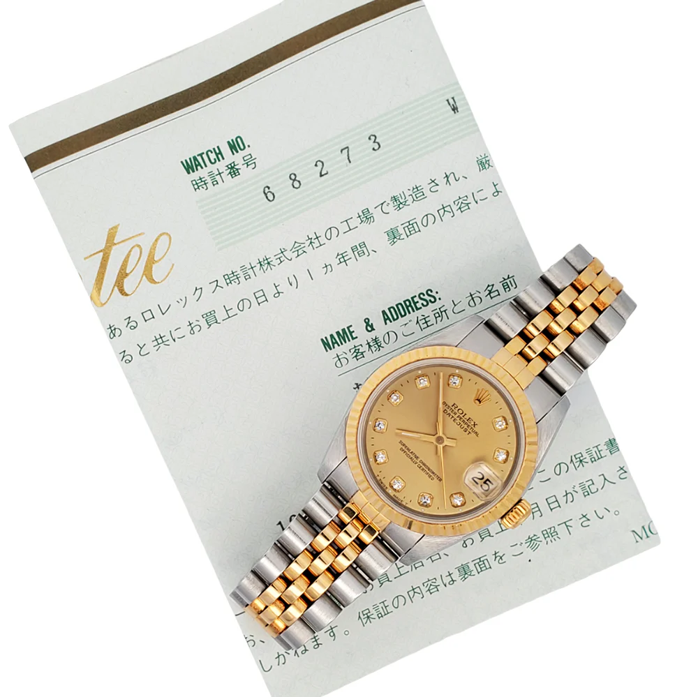 Rolex Datejust 31mm Factory Champagne Diamond Dial Yellow Gold/Stainless Steel Watch 68273 Box Papers - Image 4