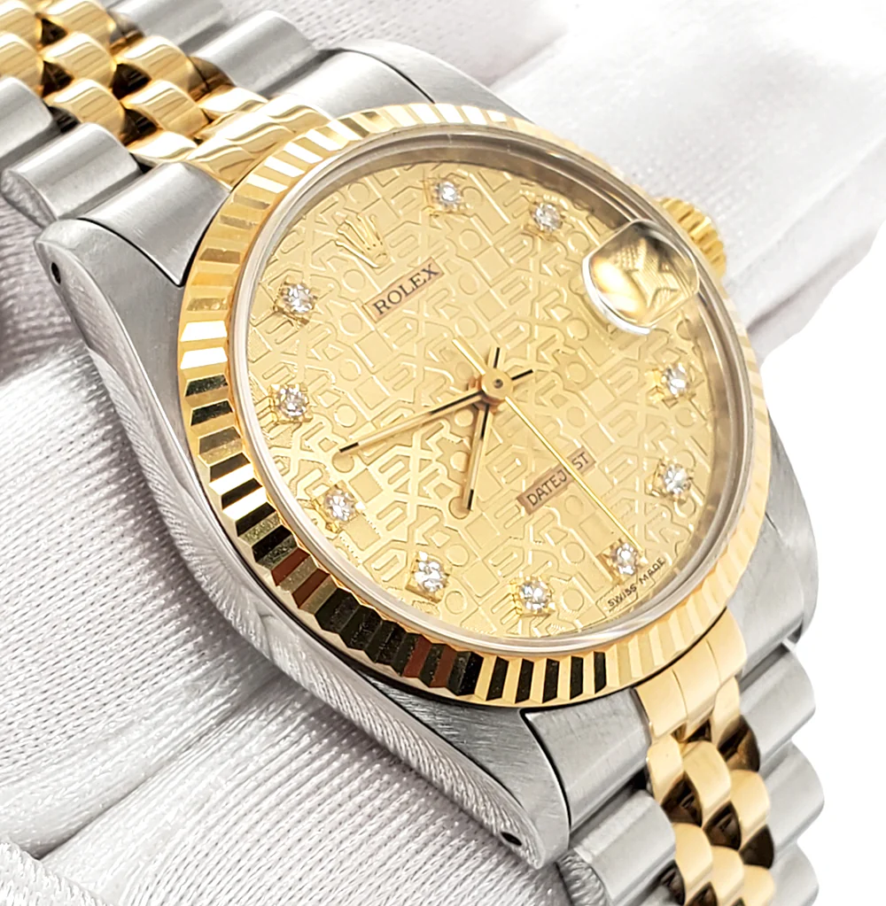 Rolex Datejust 31mm Factory Champagne Jubilee Diamond Dial Yellow Gold Fluted Bezel Watch 68273 - Image 2