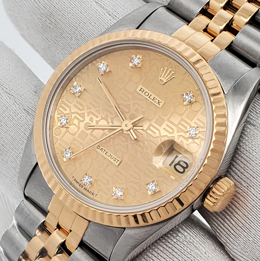 Rolex Datejust 31mm Factory Champagne Jubilee Diamond Dial Yellow Gold Fluted Bezel Watch 68273 - Image 2