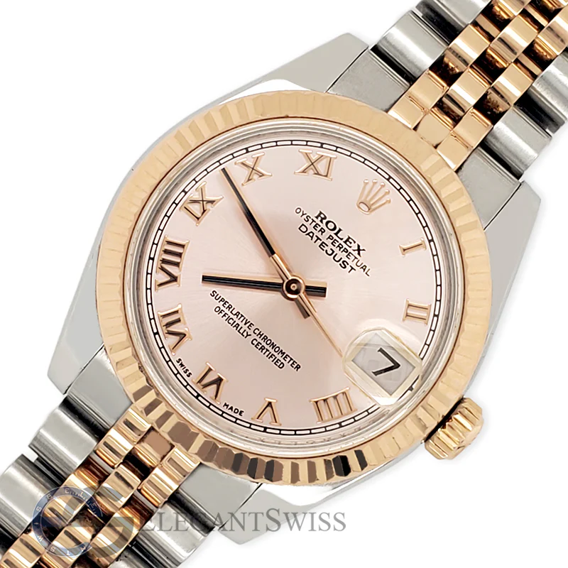 Rolex Datejust 31mm Factory Pink Roman Dial Rose Gold/Steel Jubilee Watch 178271 Box Papers