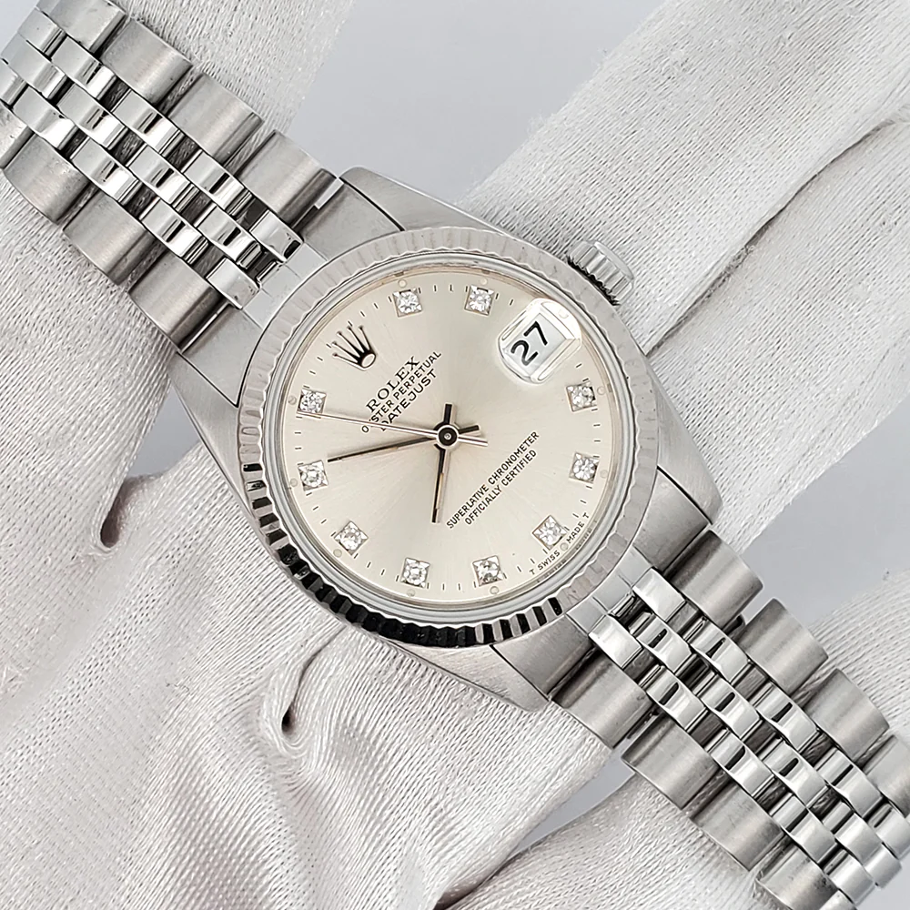 Rolex Datejust 31mm Factory Silver Diamond Dial White Gold Fluted Steel Jubilee Watch 68274 - Image 2