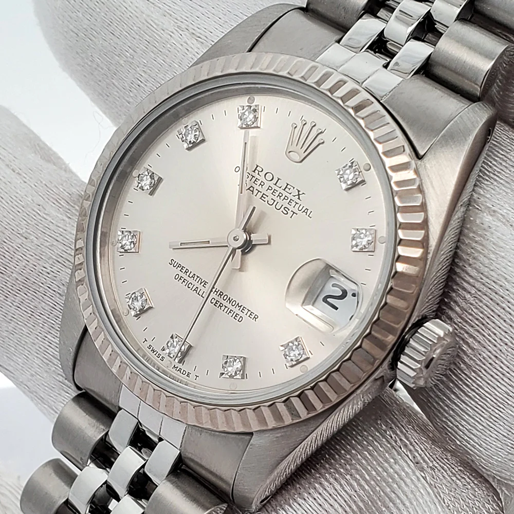 Rolex Datejust 31mm Factory Silver Diamond Dial White Gold Fluted Steel Jubilee Watch 68274 - Image 3