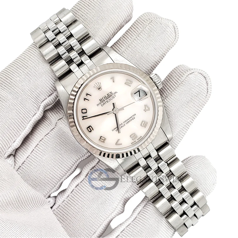 Rolex Datejust 31MM Factory White MOP Arabic Dial White Gold Fluted Bezel Steel Watch 78274 - Image 2
