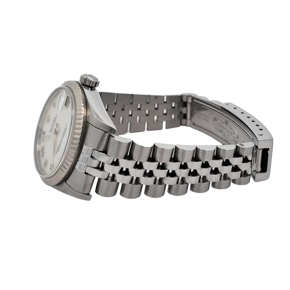 Rolex Datejust 31mm Factory White MOP Arabic Dial White Gold Fluted Bezel Steel Watch 78274 Box Papers - Image 4