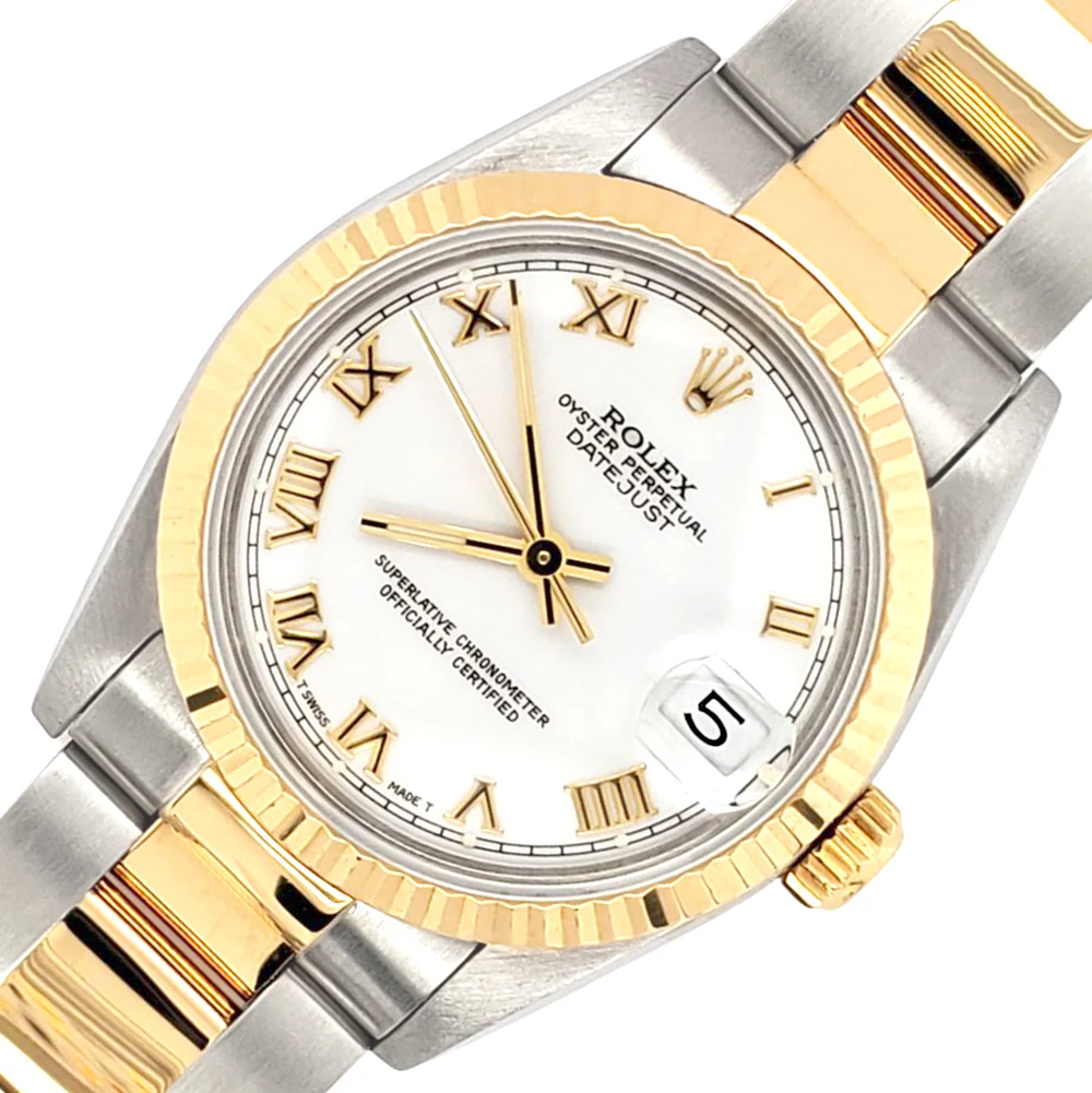 Rolex Datejust 31MM White Roman Dial Yellow Gold Fluted Bezel Watch 68273 - Image 2