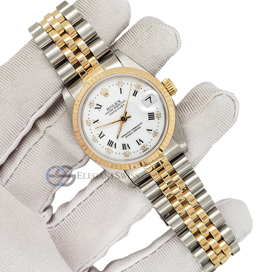 Rolex Datejust 31MM Factory White Roman Diamond Dial Yellow Gold Fluted Bezel Watch 68273 - Image 2