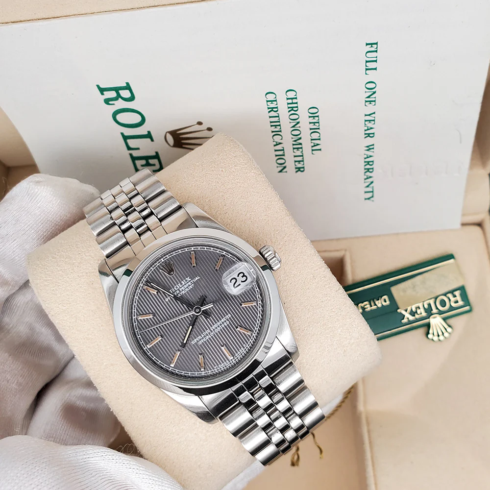 Rolex Datejust 31mm Gray Tapestry Dial Oyster Steel 68240 Watch Box Papers - Image 2