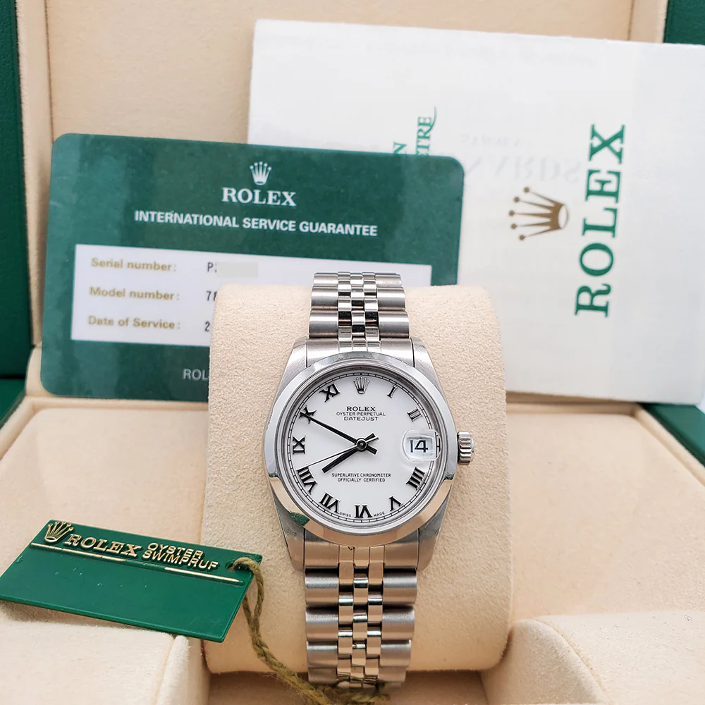 Rolex Datejust 31mm Midsize White Roman Dial Stainless Steel Jubilee Watch 78240 Box Papers - Image 2