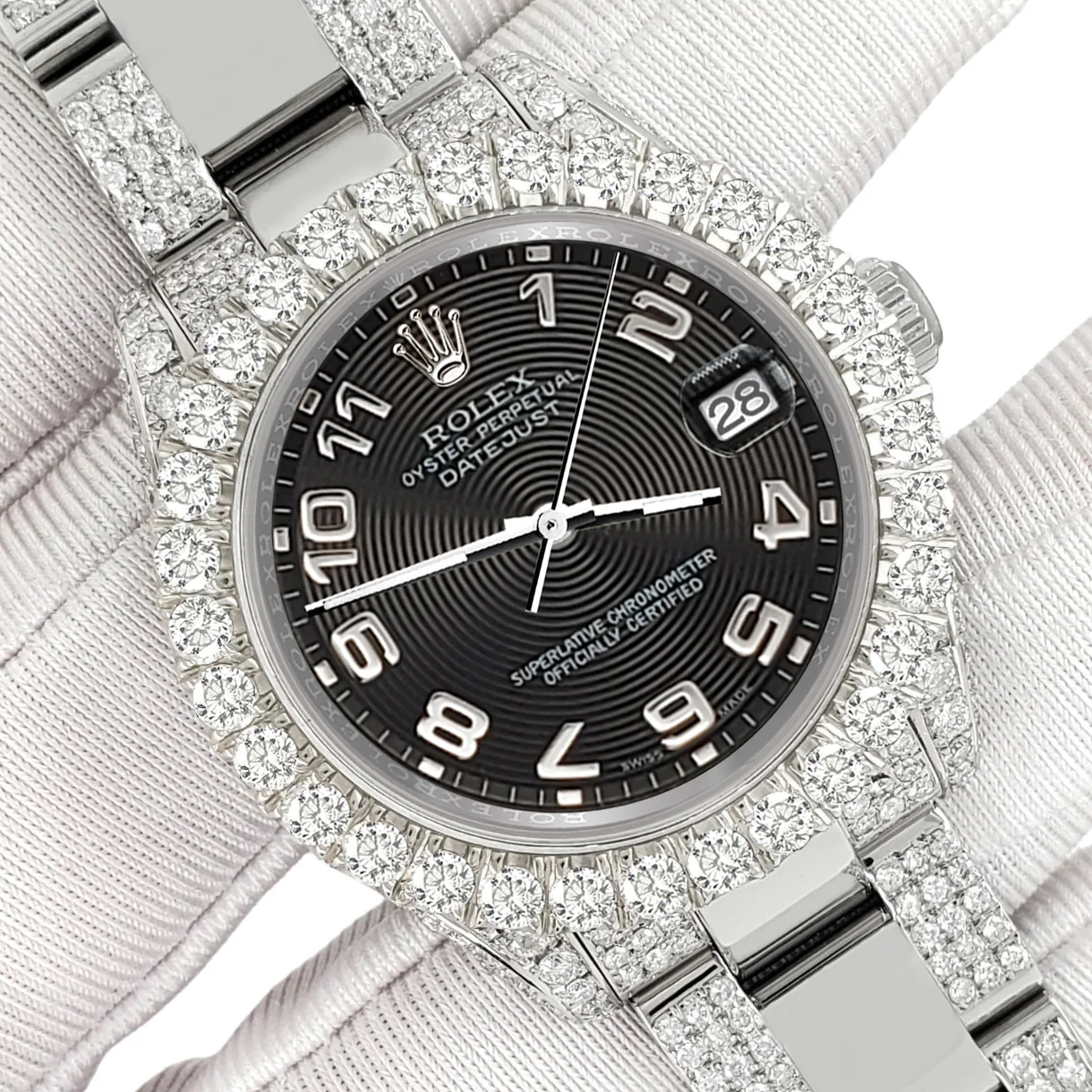 Rolex Datejust 31mm Pave 7.2ct Iced Diamond Black Concentric Dial 178240 Watch