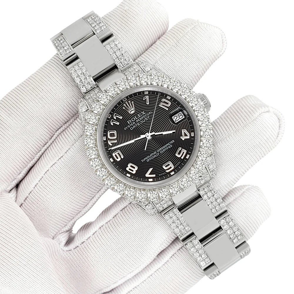 Rolex Datejust 31mm Pave 7.2ct Iced Diamond Black Concentric Dial 178240 Watch - Image 2