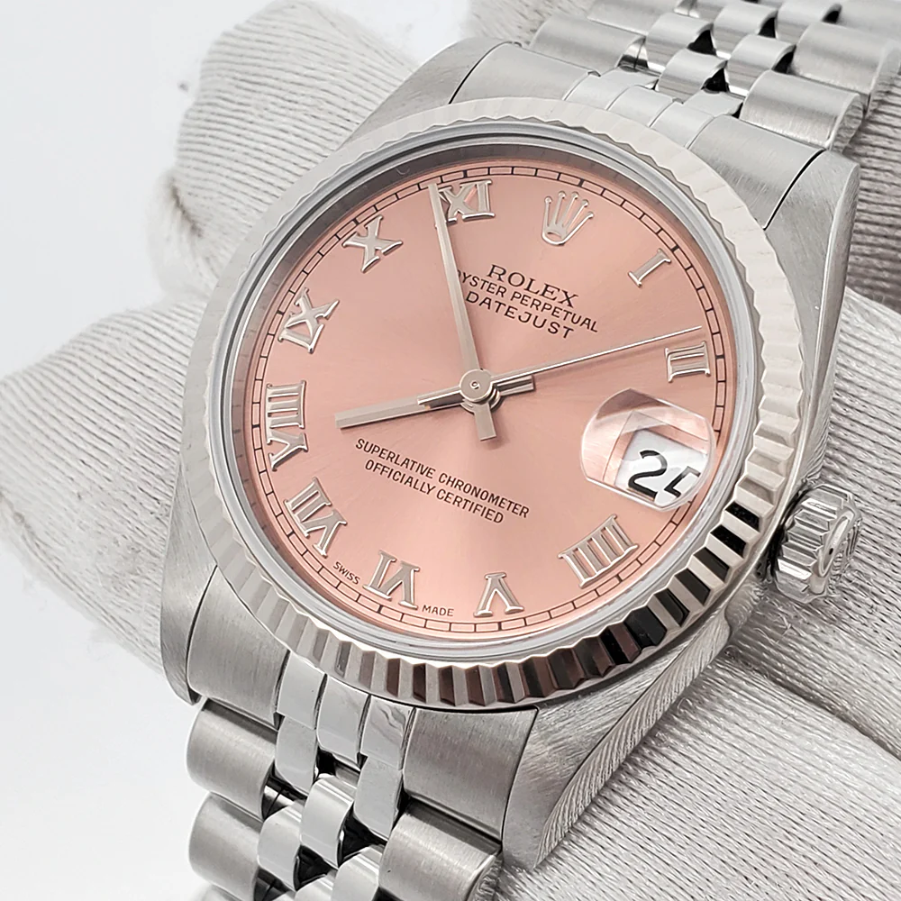Rolex Datejust 31mm Salmon Roman Dial Fluted bezel Jubilee Steel Watch 68274 Box Papers