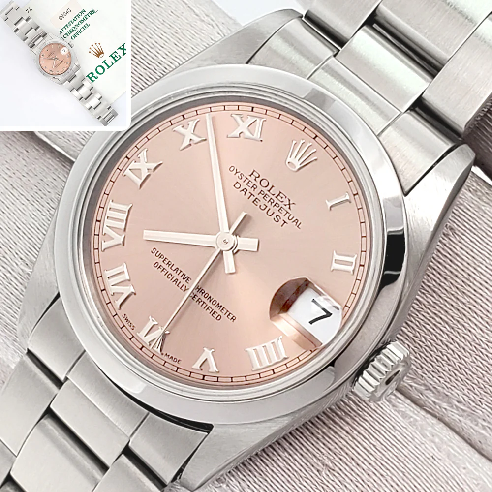 Rolex Datejust 31mm Salmon Roman Dial Steel Oyster Watch 68240 Papers