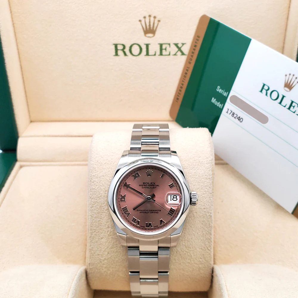 Rolex Datejust 31mm Salmon Roman Steel Oyster Watch 178240 Box Papers - Image 4