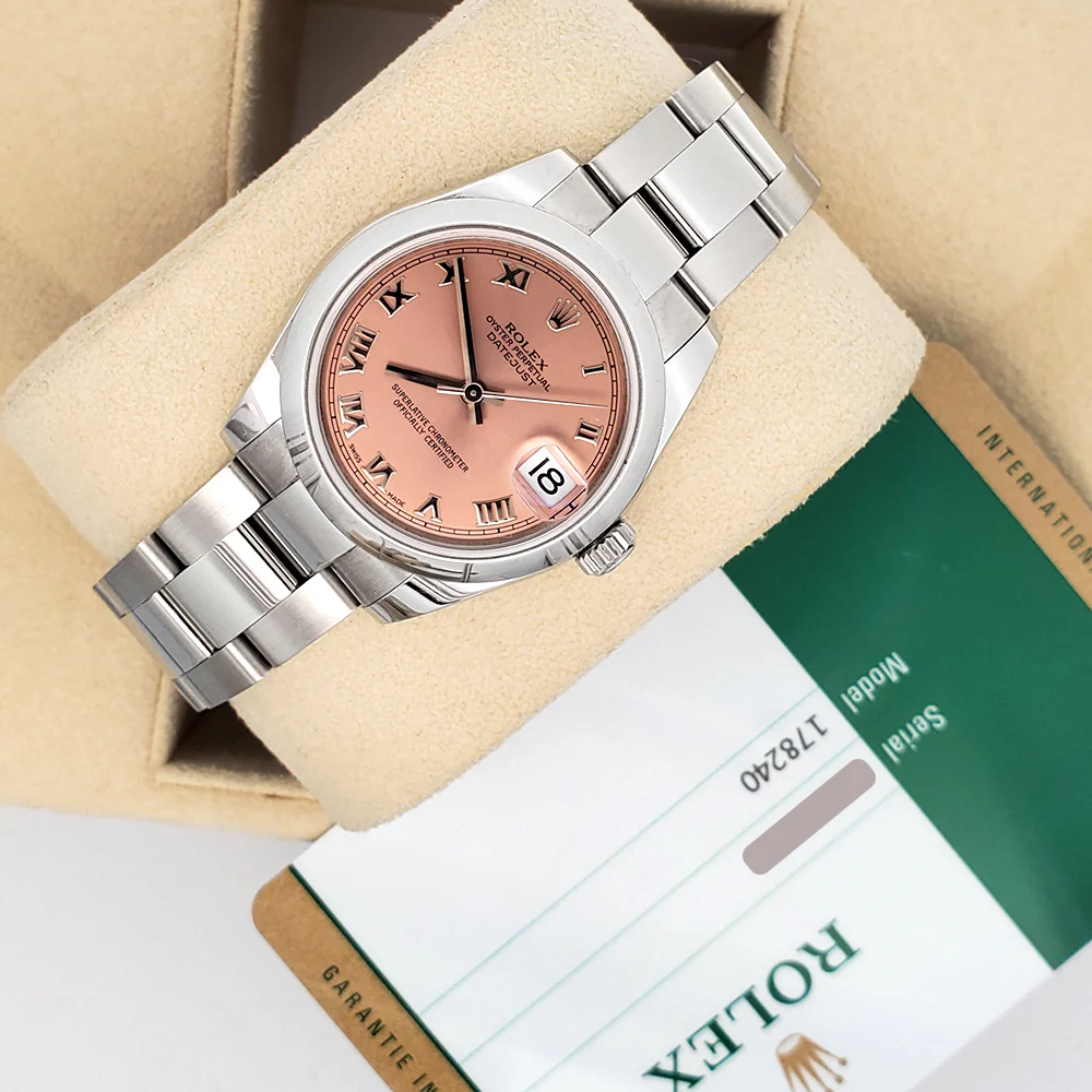 Rolex Datejust 31mm Salmon Roman Steel Oyster Watch 178240 Box Papers - Image 5