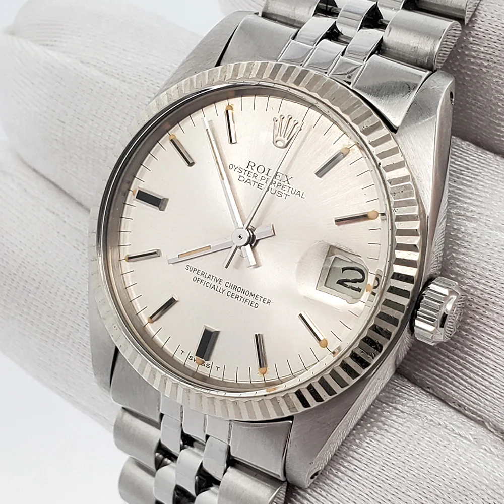 Rolex Datejust 31mm Silver Dial fluted bezel Jubilee Steel Watch 6827 Box Papers