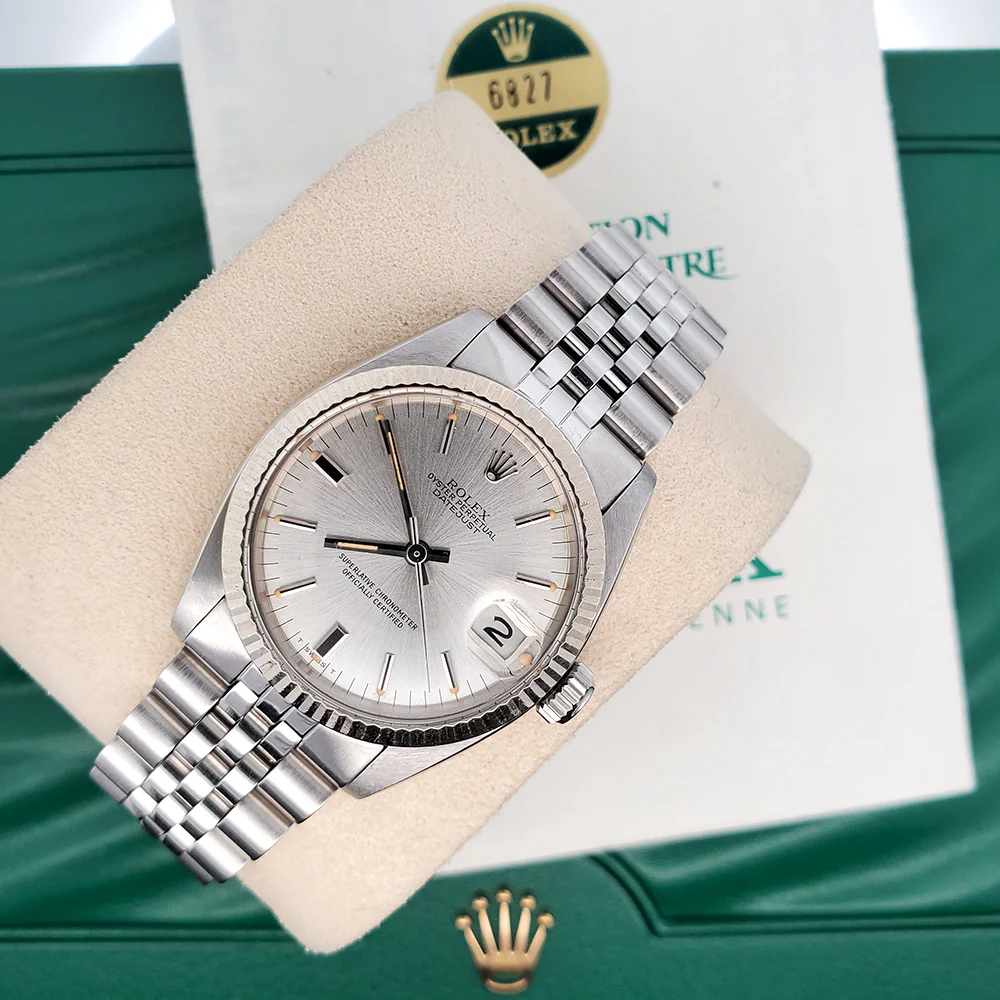 Rolex Datejust 31mm Silver Dial fluted bezel Jubilee Steel Watch 6827 Box Papers - Image 2