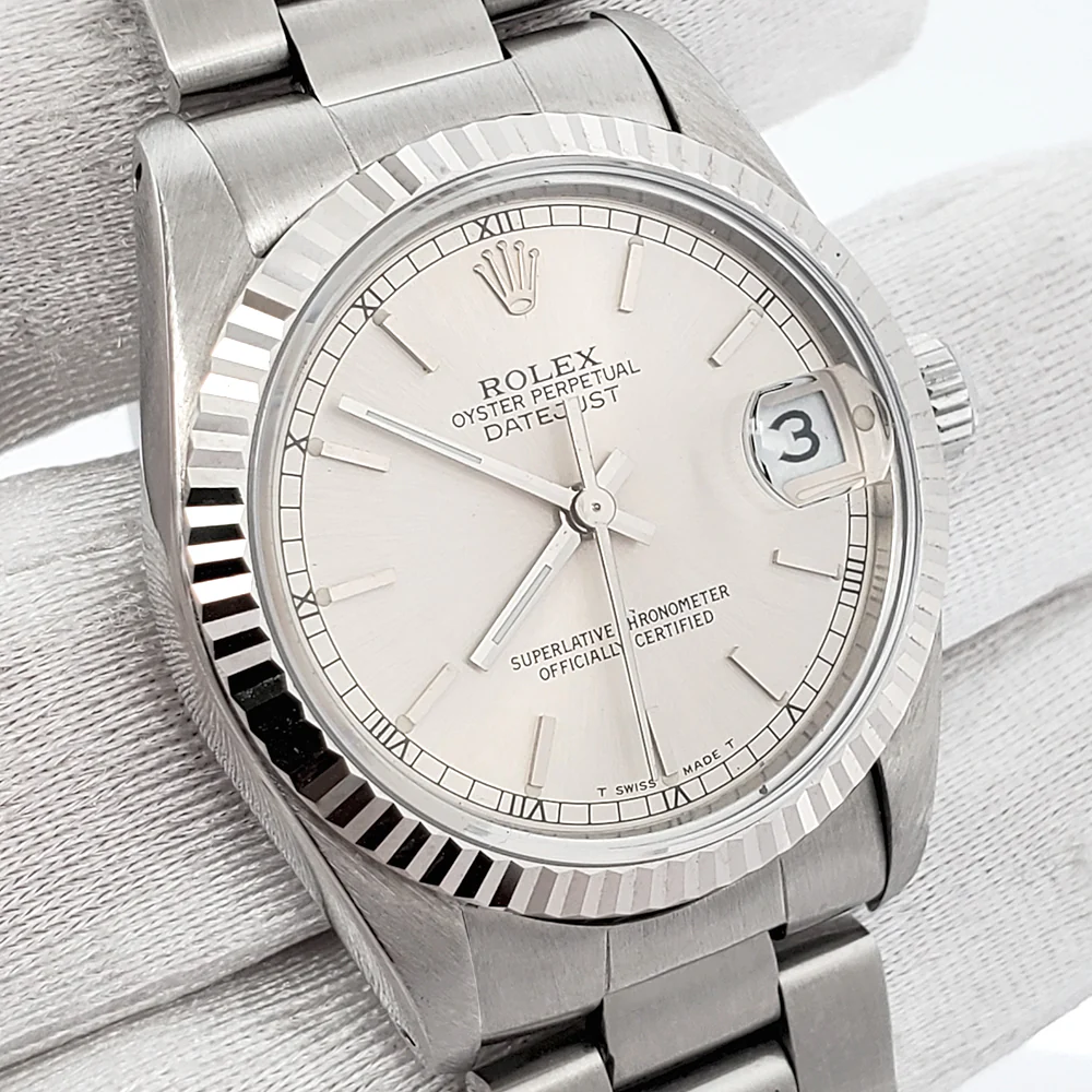 Rolex Datejust 31mm Silver Dial White Gold Fluted Steel Oyster Watch 68274 - Image 2