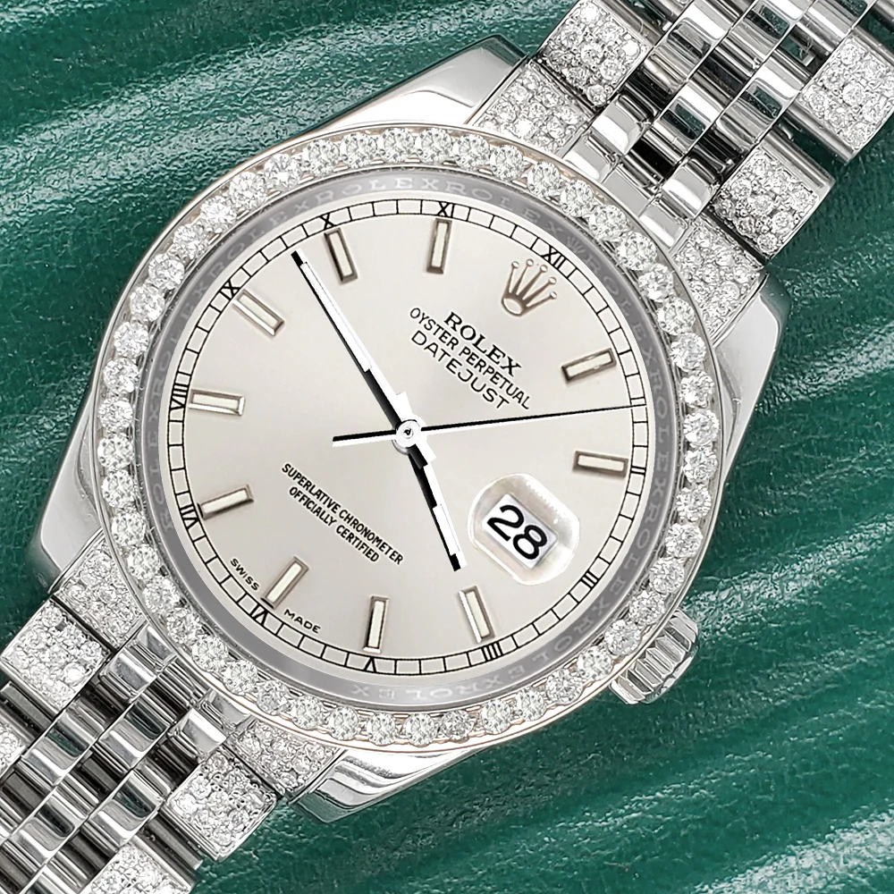Rolex Datejust 31mm Silver Index Dial 3.30ct Diamond Bezel/Bracelet Steel Watch 178240