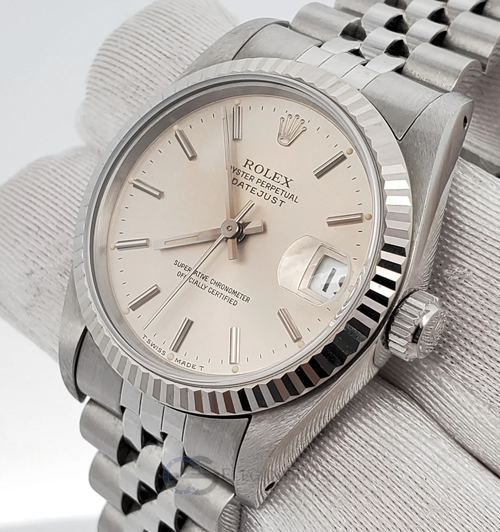 Rolex Datejust 31mm Silver Dial fluted bezel Jubilee steel Watch 68274 Box Papers