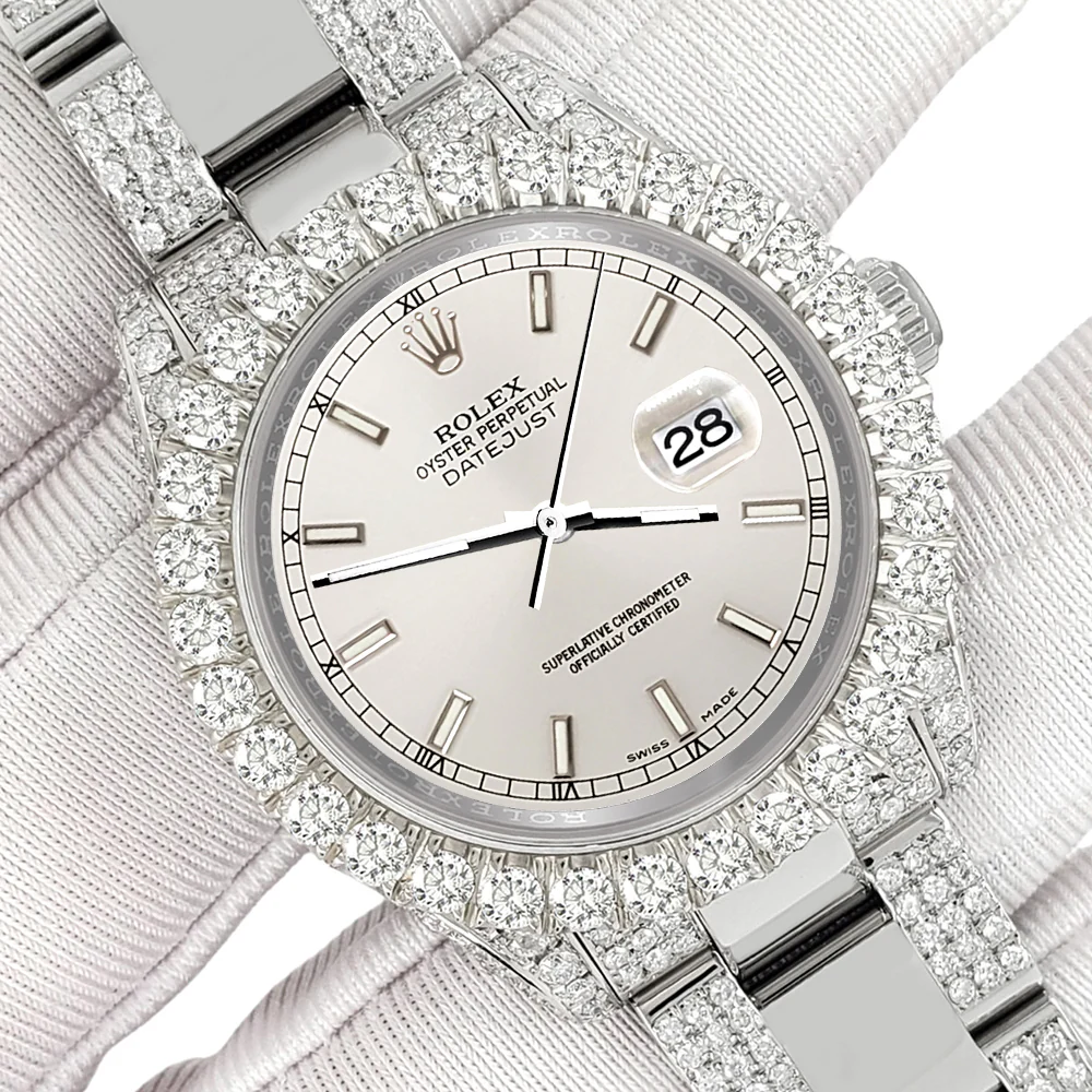Rolex Datejust 31mm Silver Index Dial Pave 7.2ct Iced Diamond Watch 178240