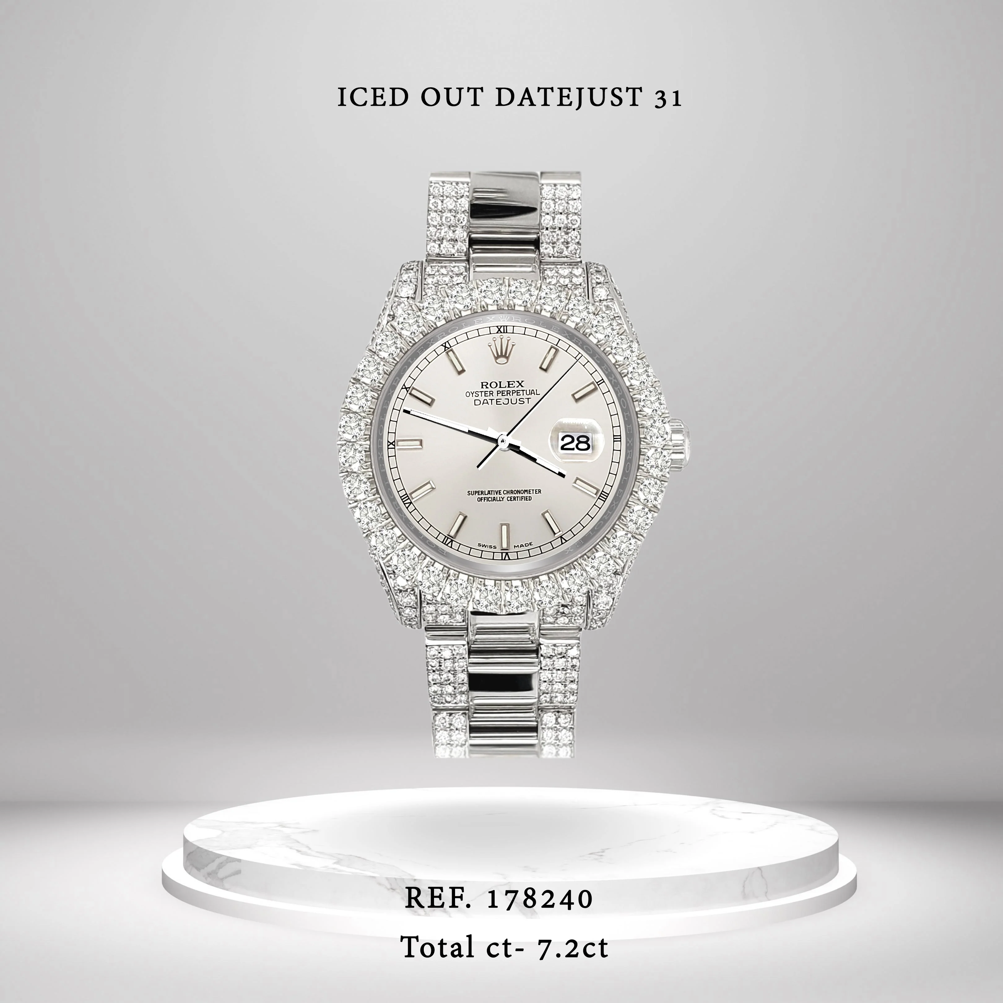 Rolex Datejust 31mm Silver Index Dial Pave 7.2ct Iced Diamond Watch 178240 - Image 2