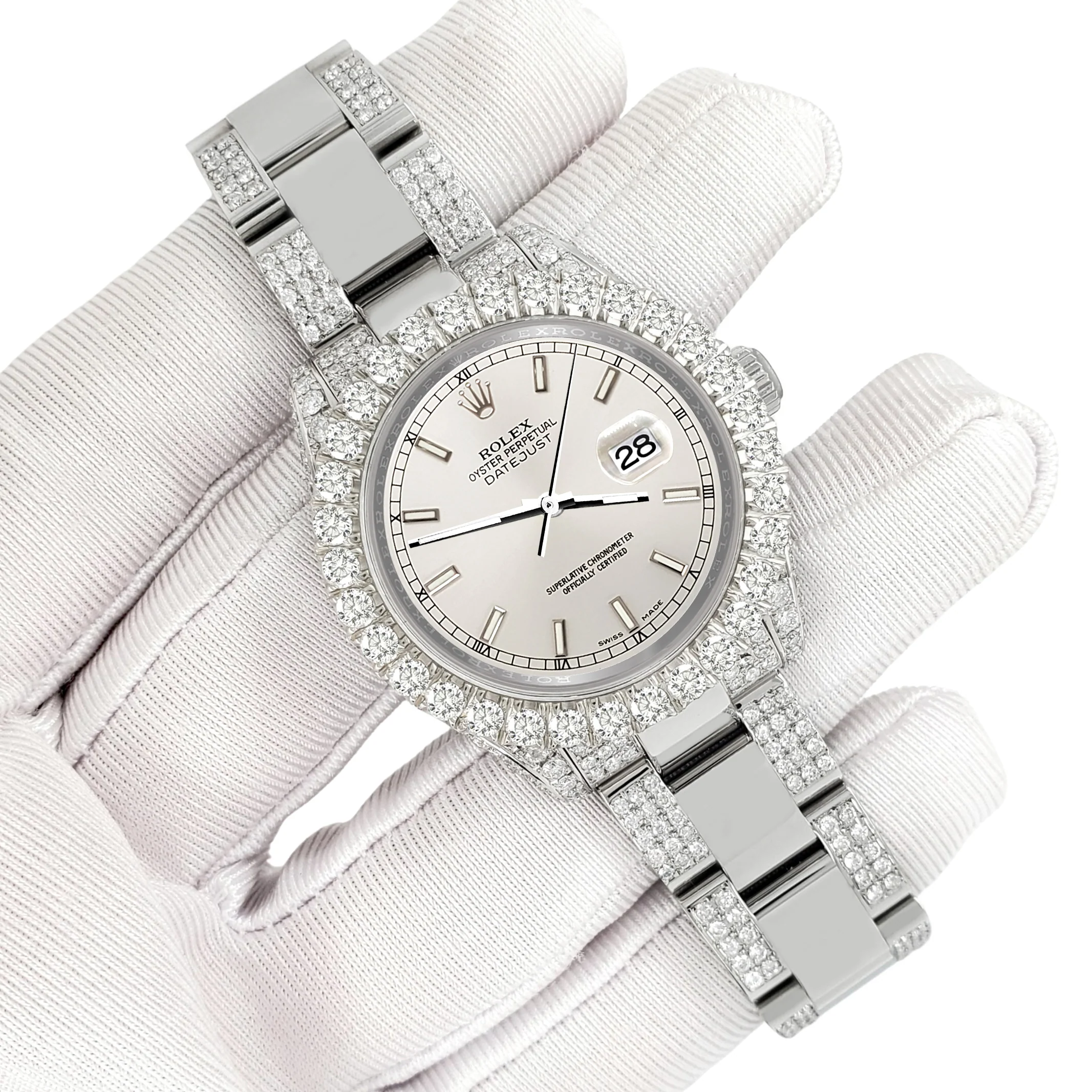 Rolex Datejust 31mm Silver Index Dial Pave 7.2ct Iced Diamond Watch 178240 - Image 3