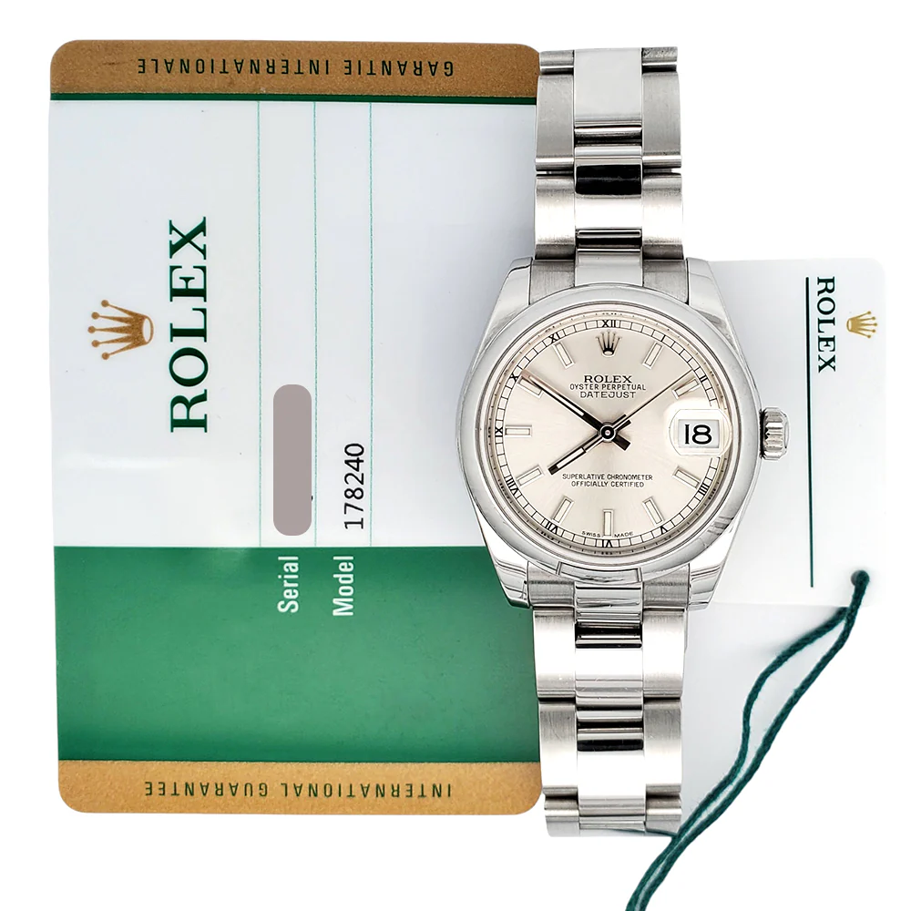 Rolex Datejust 31mm Silver Index Domed Bezel Steel Watch 178240 Papers/Tag - Image 3