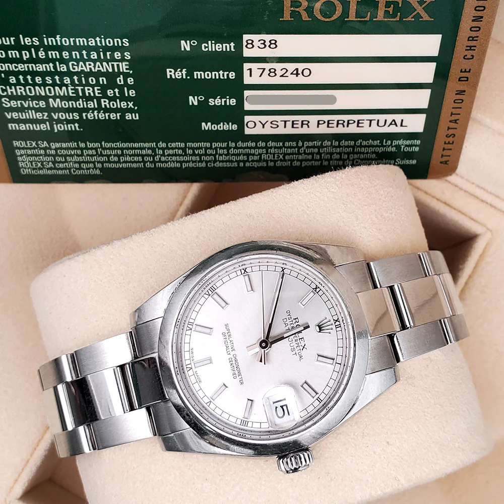 Rolex Datejust 31mm Silver Index Steel Oyster Watch 178240 Box Papers - Image 4