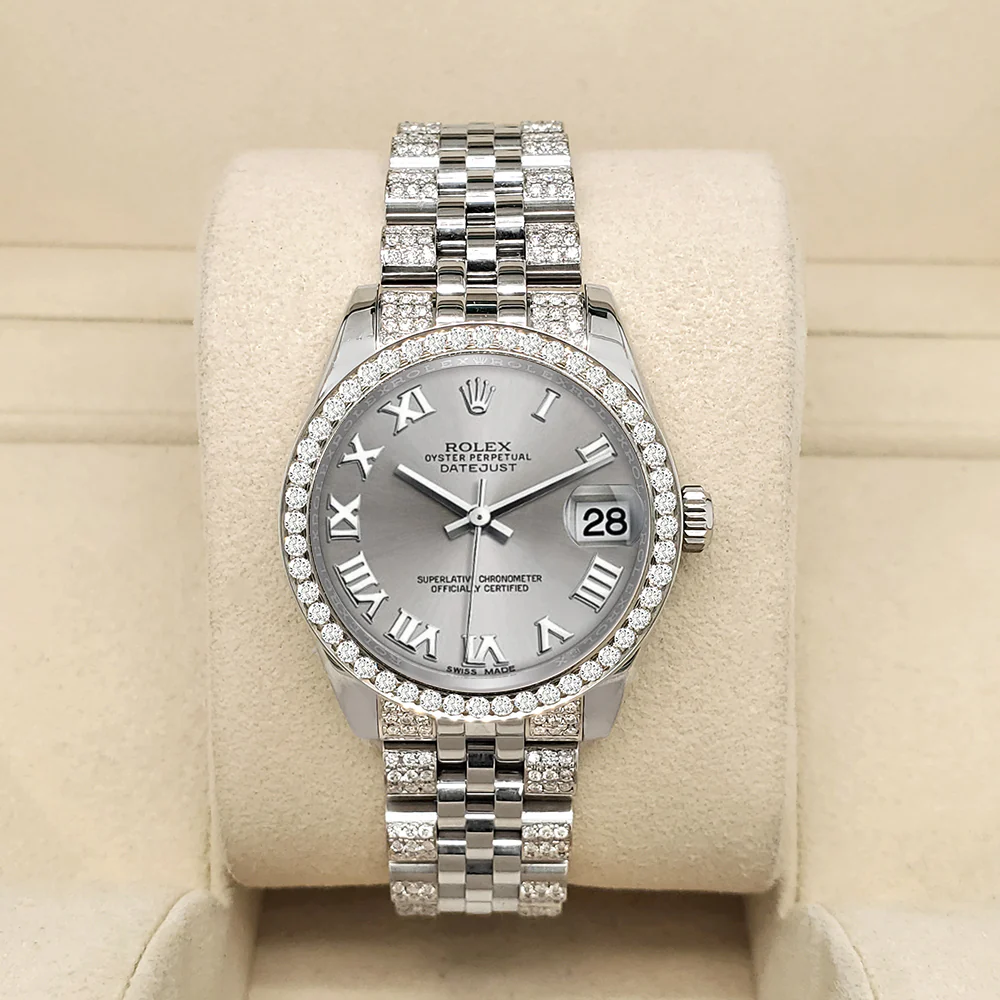 Rolex Datejust 31mm Silver Roman Dial 3.30ct Diamond Bezel/Bracelet Steel Watch 178240 - Image 2