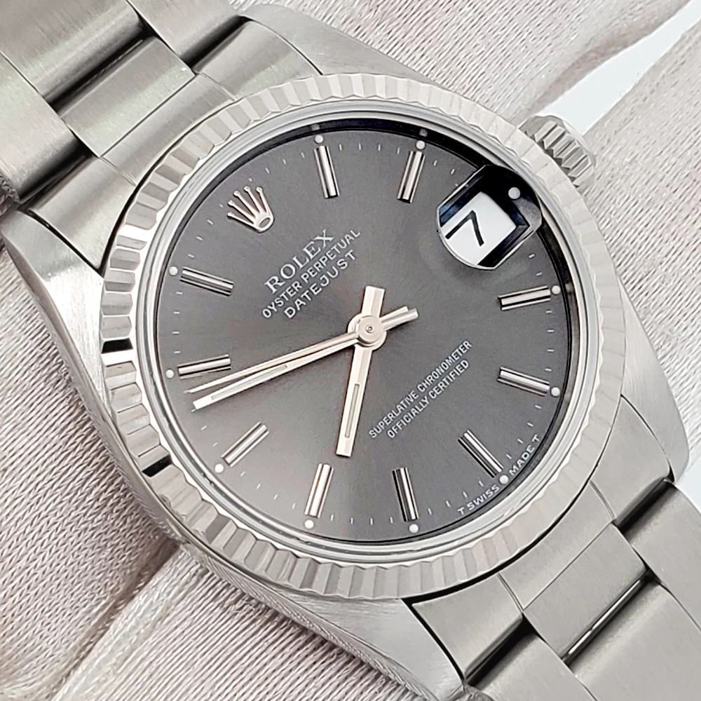 Rolex Datejust 31mm Slate Index White Gold Fluted Bezel Steel Oyster Watch 68274 - Image 2