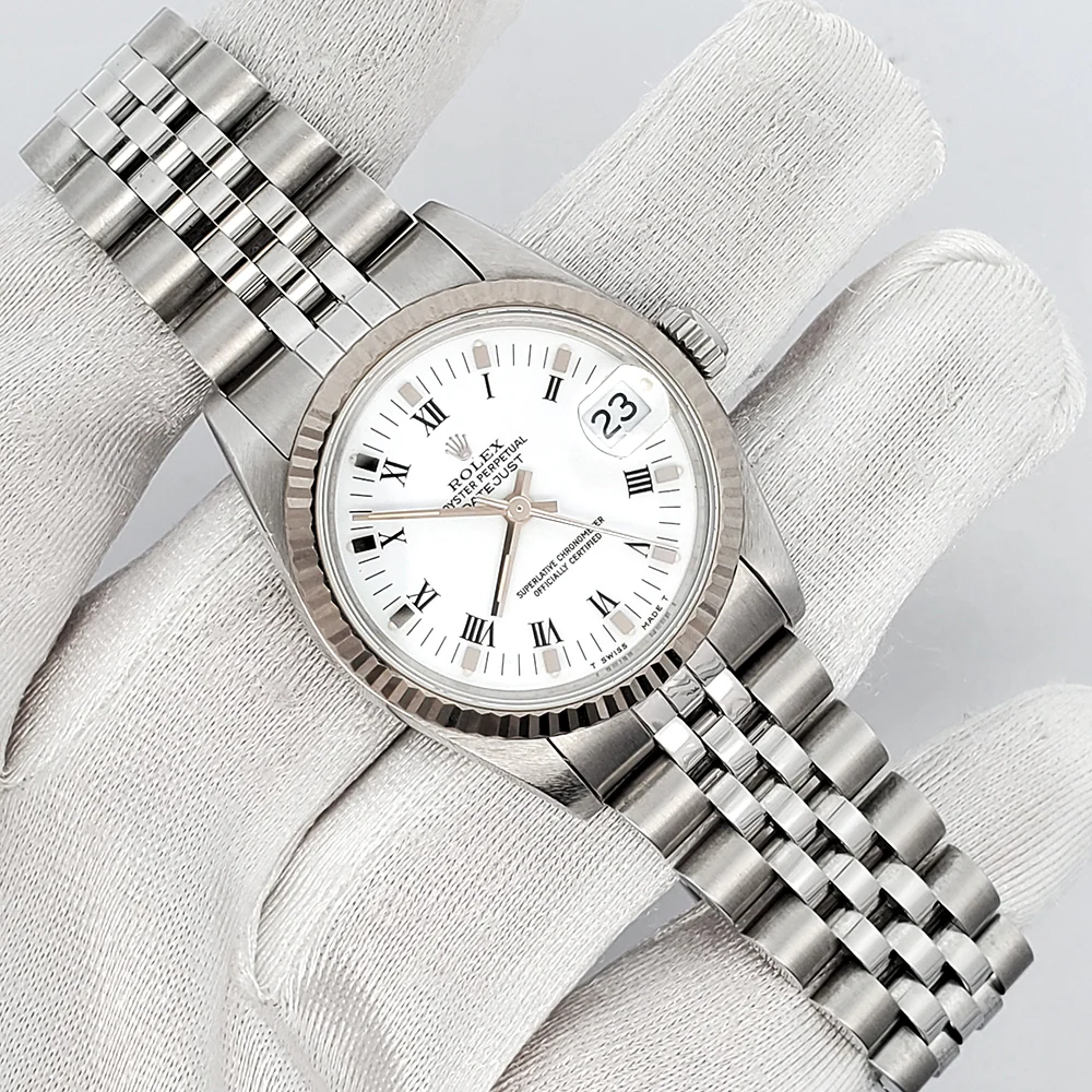 Rolex Datejust 31mm White Dial White gold Fluted Bezel 68274 Watch - Image 3