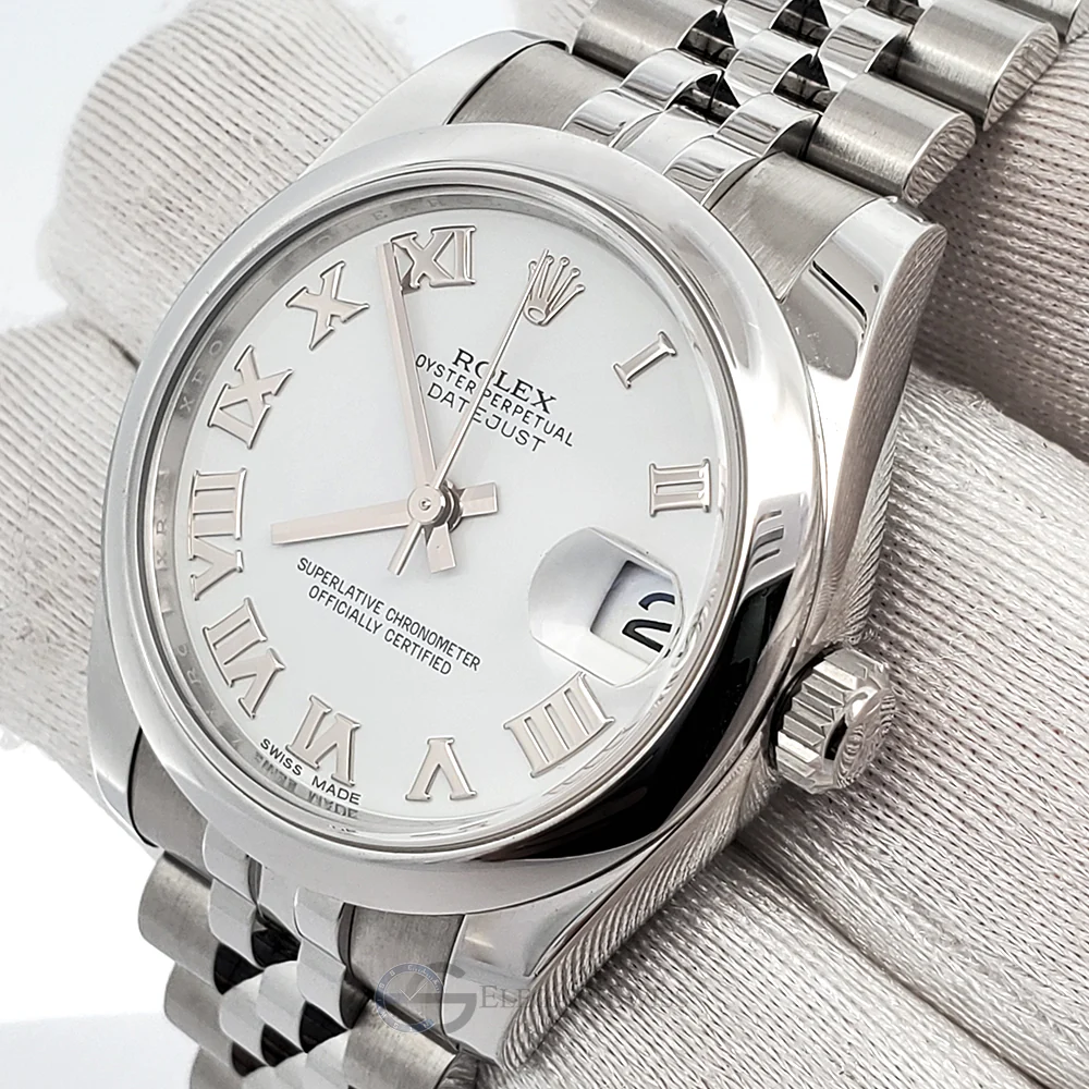 Rolex Datejust 31mm White Roman Dial Domed Bezel Stainless Steel Watch 178240 Box Papers