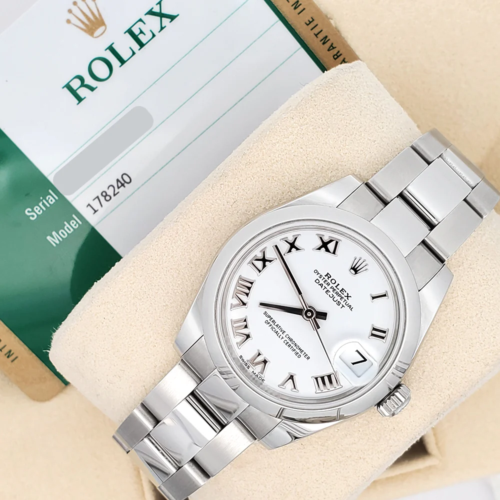 Rolex Datejust 31mm White Roman Dial Steel Oyster Watch 178240 Box Papers - Image 4