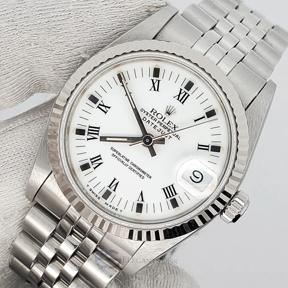 Rolex Datejust 31mm White Roman Dial White gold Fluted Bezel Jubilee Watch 68274