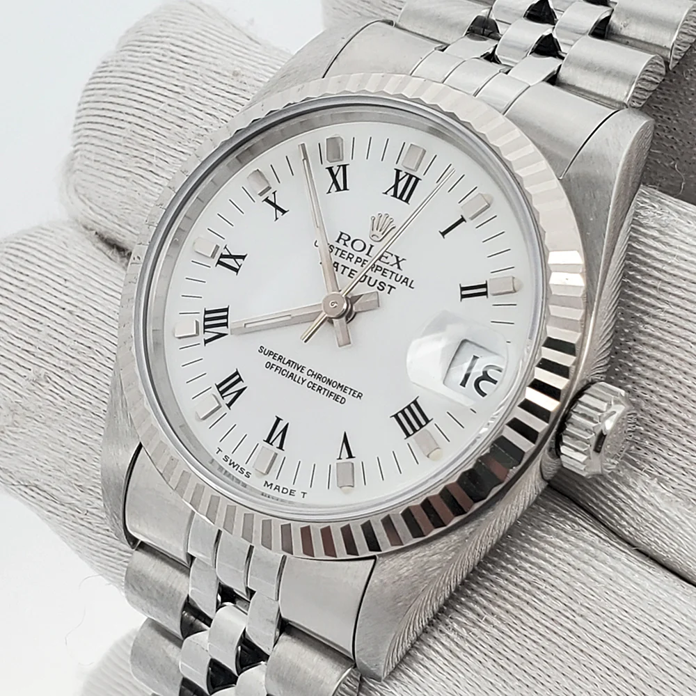 Rolex Datejust 31mm White Roman Dial White gold Fluted Bezel Jubilee Watch 68274