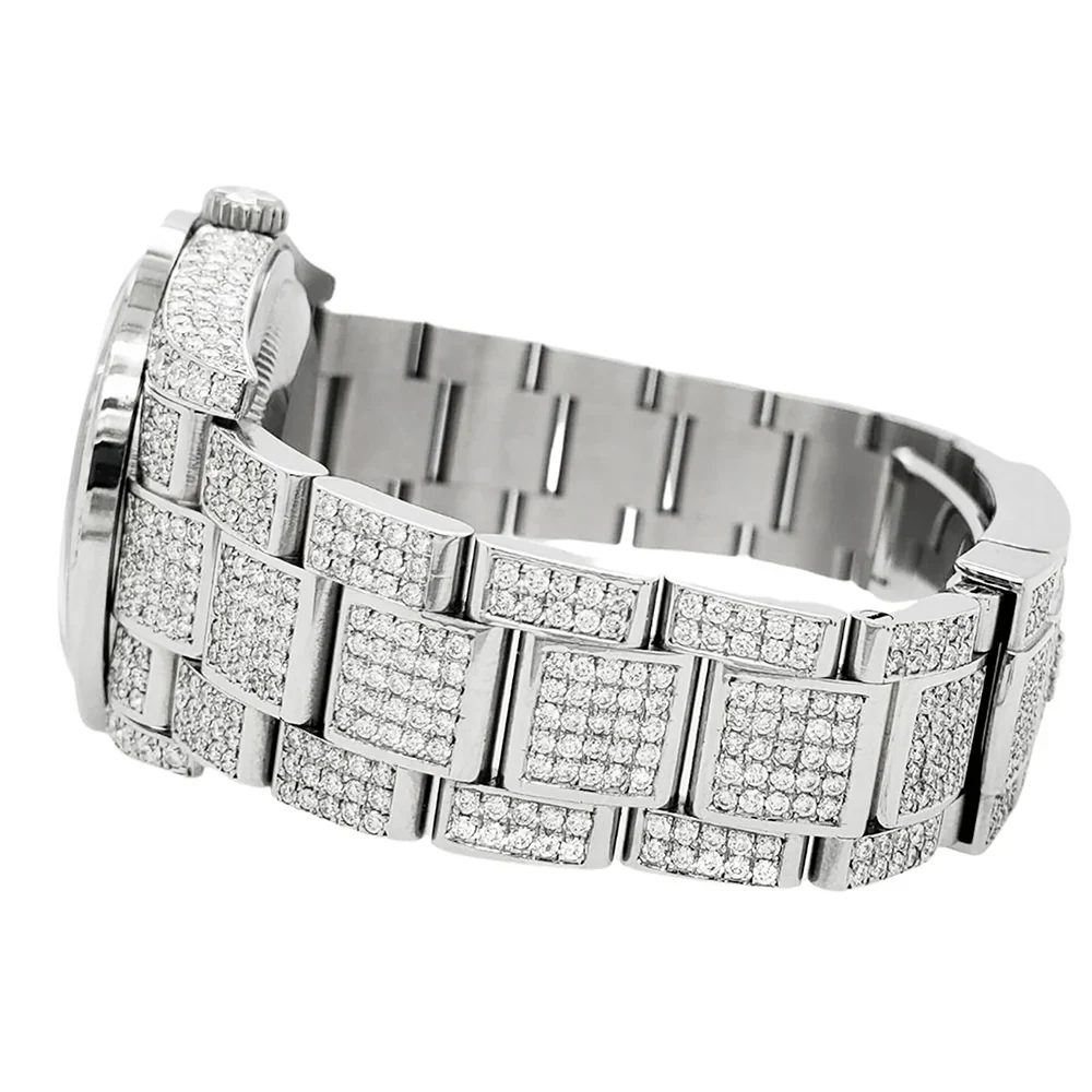 Rolex Datejust 36mm 116200 12.4CT Diamond Emeralds Bezel/Case/Bracelet/Silver Decorated Blue Arabic Dial Steel Watch Box Papers - Image 3
