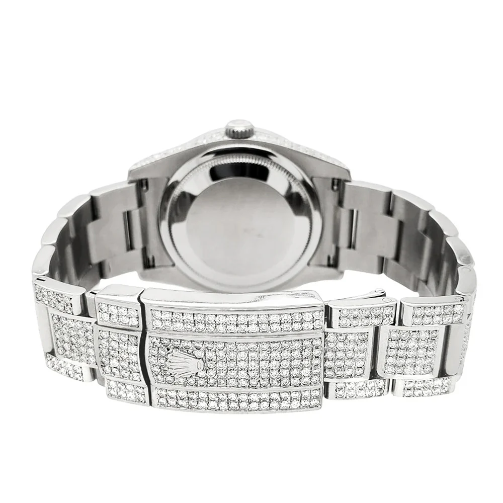 Rolex Datejust 36mm 116200 12.4CT Diamond Emeralds Bezel/Case/Bracelet/Silver Decorated Blue Arabic Dial Steel Watch Box Papers - Image 4