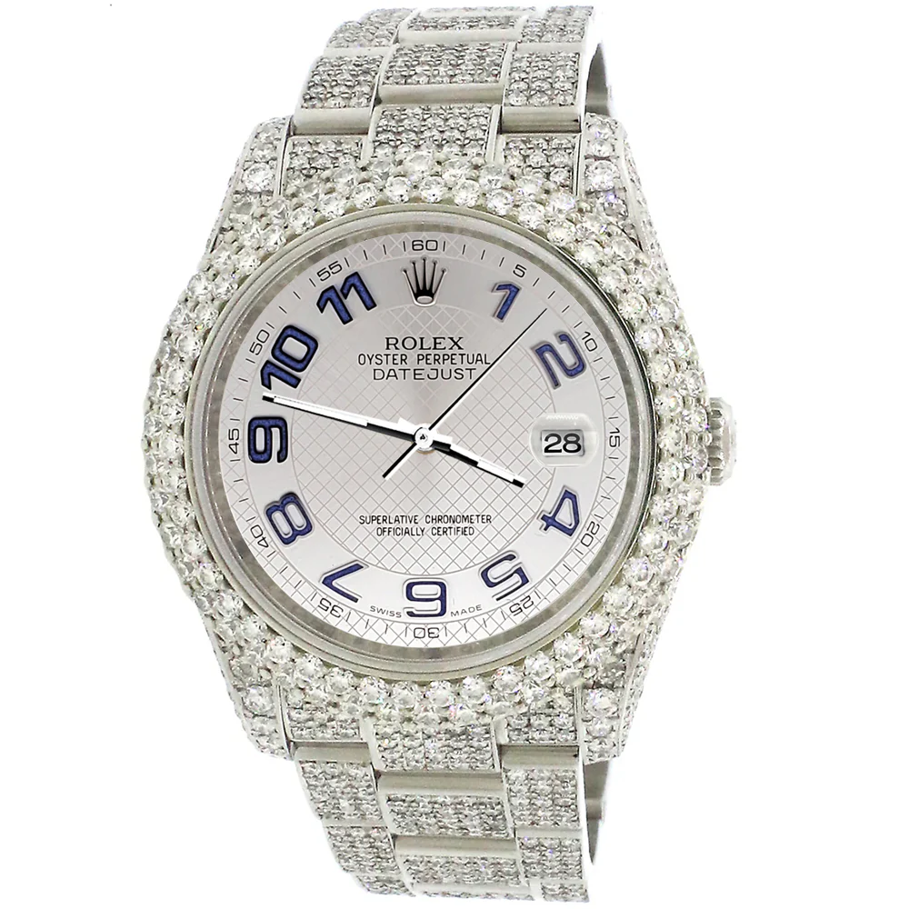Rolex Datejust 36mm 116200 Pave 16.9CT Diamond Bezel/Case/Bracelet/Silver Decorated Blue Arabic Dial Watch Box Papers - Image 2
