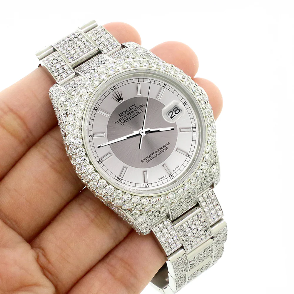 Rolex Datejust 36mm 116200 Pave 16.9CT Diamond Bezel/Case/Bracelet/Silver Tuxedo Dial Watch Box Papers - Image 3