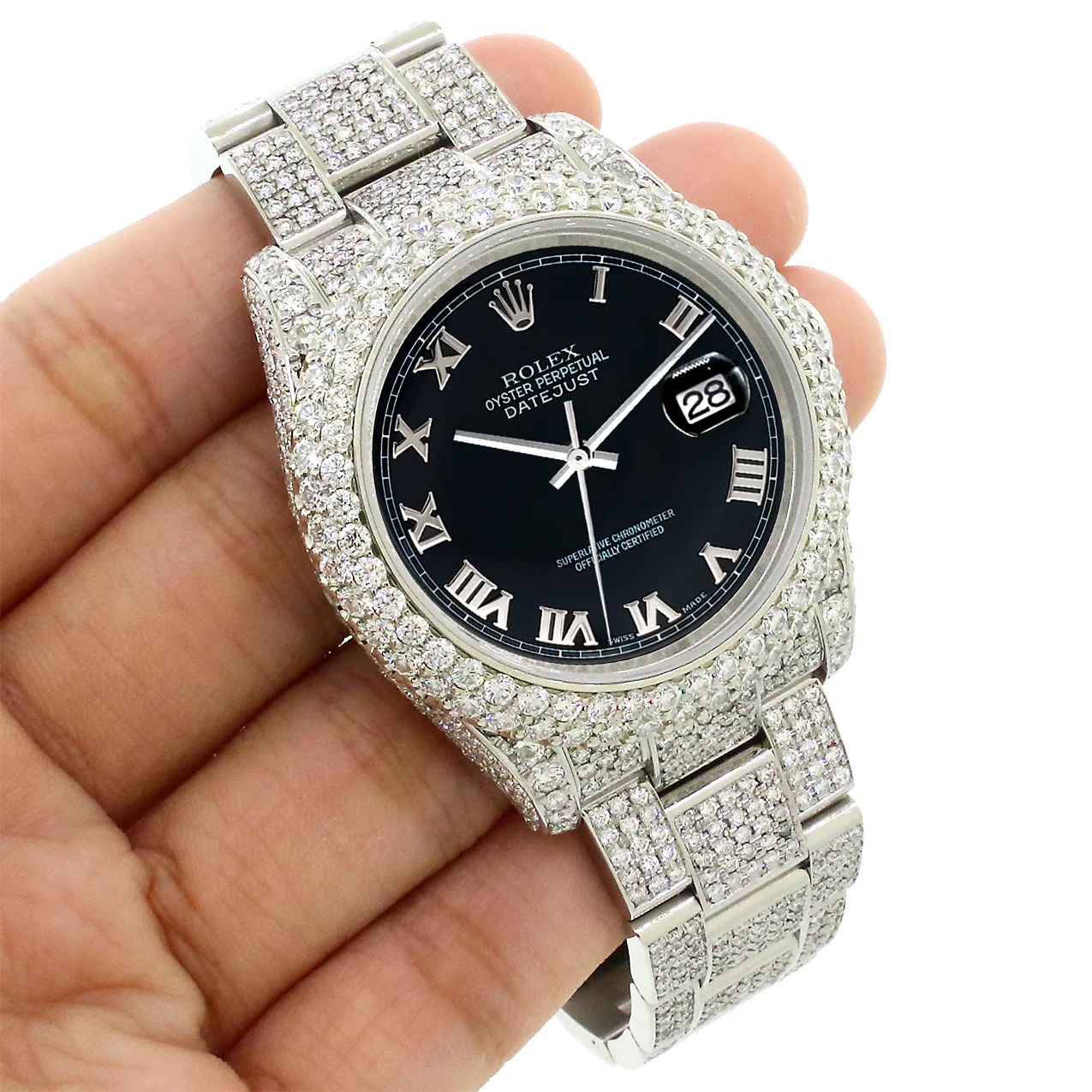 Rolex Datejust 36mm 116200 Pave 16.9CT Diamond Bezel/Case/Bracelet/Black Roman Dial Watch Box Papers - Image 2
